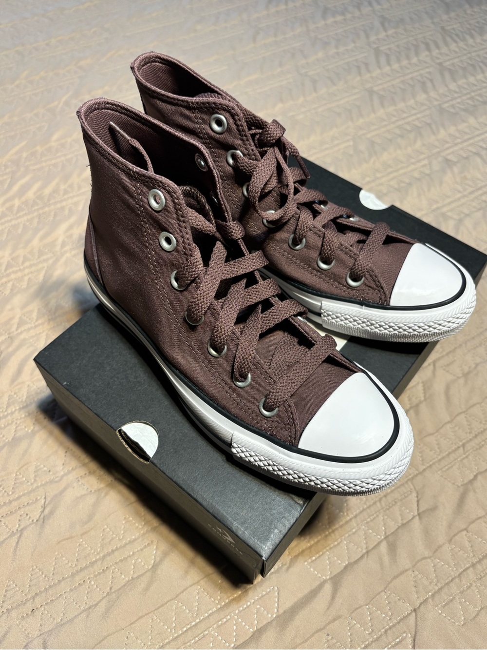 Converse High-Top Sneakers - Dark Brown Canvas with White Toe